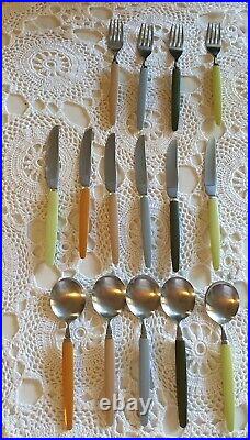 Vintage 15 MCM Lucky Wood Stainless Japan Utensils Cutlery Flatware Luckywood