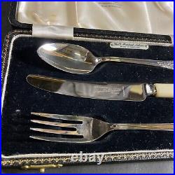 Vintage 1954 Children's First Set Faux Bone Knife, Sterling Silver Spoon & Fork