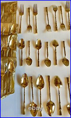 Vintage 1967 Bamboo Supreme Cutlery 24K Gold Plated Vermai Service For 12