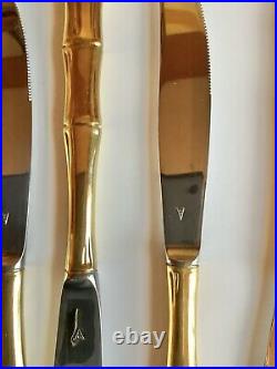Vintage 1967 Bamboo Supreme Cutlery 24K Gold Plated Vermai Service For 12