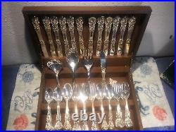Vintage 64 Piece FB Rogers French Rose Stainless Steel Flatware Set In Case