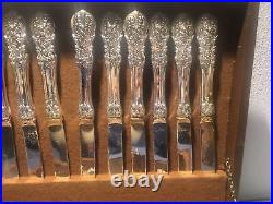 Vintage 64 Piece FB Rogers French Rose Stainless Steel Flatware Set In Case