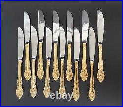 Vintage 78pc Royal Limited Baroque Pierced Roses Gold Plated Flatware Set for 12