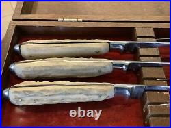 Vintage Abercrombie & Fitch Stag Handle Steak Knife Set Original Case