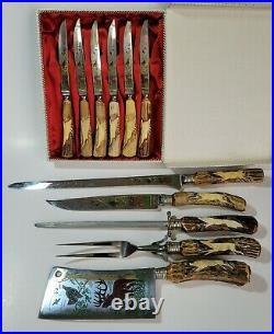 Vintage Anton Wingen Jr Solingen Germany Stag Knives 11-Piece Set Steak Carving