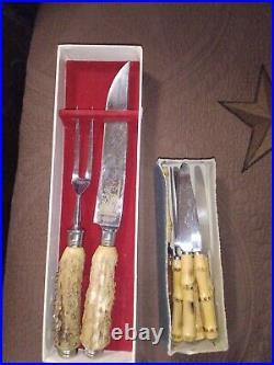 Vintage Anton Wingen Stag Carving Knife Set Germany w FREE Bamboo Knife Set