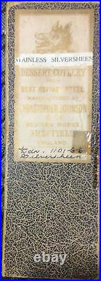 Vintage BOXED BONE HANDLE SET 6 KNIVES CHRISTOPHER JOHNSON, SHEFFIELD ENGLAND