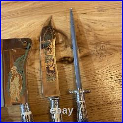Vintage Carved antler knife serving set Solingen Germany 23 piece Cleaver Knives