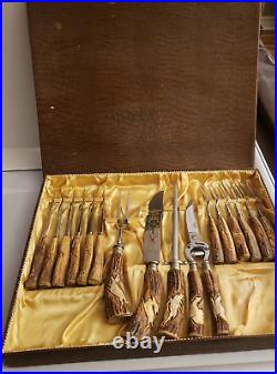 Vintage Cutlery Set KLA-TRA-SO Solingen, Germany Stainless Antler Handle