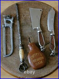 Vintage F Dick Miniature Sharpening Steel, Knife, Cleaver Watch Fobs 6 Pieces