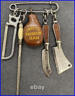 Vintage F Dick Miniature Sharping Steel, Knife, Cleaver Watch Fobs. 5 Pieces