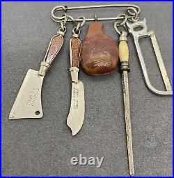 Vintage F Dick Miniature Sharping Steel, Knife, Cleaver Watch Fobs. 5 Pieces
