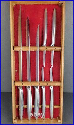 Vintage Gerber Legendary Blades Carving 3pc Knife Set & (4) steak knives in case