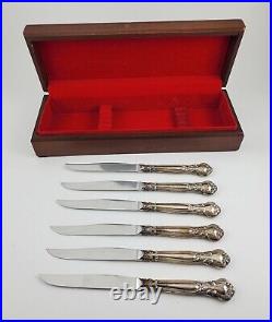 Vintage Henckels Gorgham Chantilly Sterling Silver Steak Knife Set of 6 In Case