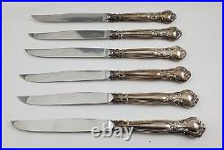 Vintage Henckels Gorgham Chantilly Sterling Silver Steak Knife Set of 6 In Case
