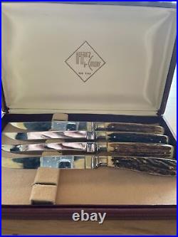 Vintage Hoffritz cutlery antler steak knife set in box 4 piece Germany Stainless