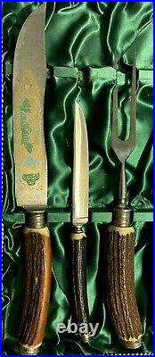 Vintage JACOBS & CO SOLINGENROSTFREIGERMAN CUTLERY SET knife ANTLER BONE STAG