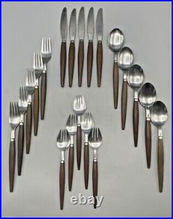 Vintage Japanese Stainless Flatware-5 Four-Piece Place Settings Wood Tone Handle