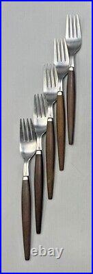 Vintage Japanese Stainless Flatware-5 Four-Piece Place Settings Wood Tone Handle