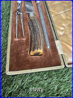 Vintage Joseph Rogers And Sons Stag Horn Carving Set From England