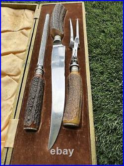 Vintage Joseph Rogers And Sons Stag Horn Carving Set From England