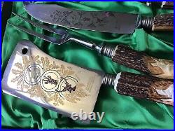 Vintage KLA-TRA-SO Solingen Germany Cutlery Set Stainless Antler Handle in Case
