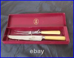 Vintage KNIFE & FORK CARVING SET JERNBOLAGET ESKILSTUNA SWEDEN ROSTFRI Orig Box