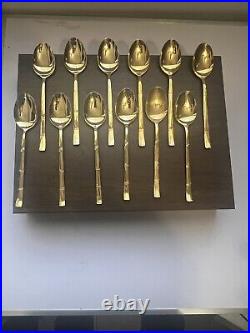 Vintage Lifetime Cutlery Stainless 23K Gold Electroplated 78 Piece Set W Box
