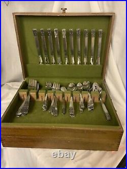Vintage MCM Carlyle Cameo Stainless Steel Flatware 70pc Set & Storage Box
