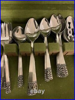 Vintage MCM Carlyle Cameo Stainless Steel Flatware 70pc Set & Storage Box