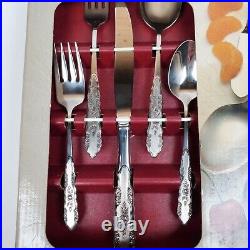 Vintage ONEIDA FIRST ROSE Service for 8 50-Piece Set 18/8 Stainless Flatware NOB