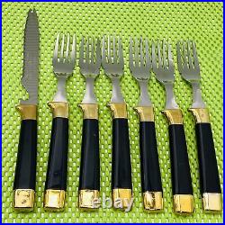Vintage Regent Sheffield Stainless Knife England Gold Black Handle Forks & Knife