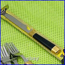 Vintage Regent Sheffield Stainless Knife England Gold Black Handle Forks & Knife