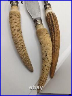 Vintage Rodgers & Bros Deer Antler Knife, Sharpener & Carving Fork