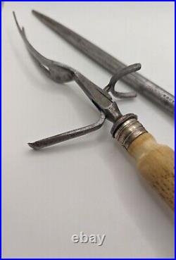 Vintage Rodgers & Bros Deer Antler Knife, Sharpener & Carving Fork