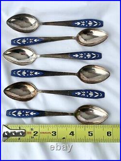 Vintage Russian Enamel Coffee Tea Spoons Set of 6 Marked