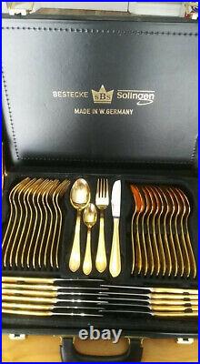 Vintage SBS Bestecke Solingen 23/24 Gold Plated Flatware 12 Settings/71 Piece