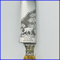Vintage Solingen Rostfrei Germany Elk Stag Antlers Handle Butcher 5 Pc Set RARE