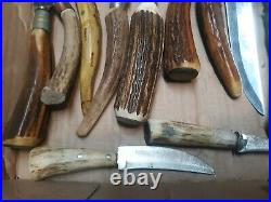 Vintage Stag Handle Knife Sharpener Fork Lot of 15 & Bonus Belt Buckle