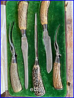 Vintage Stag Horn & Sterling Silver Carving Set Bailey, Banks and Biddle Company