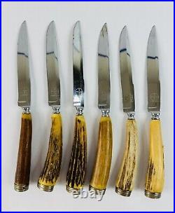 Vintage Unimart Steak Knives Set withDeer Antler Handles GERMANY