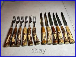 Vintage Walter Willms Carved Stag Handle Silverware Solingen Germany