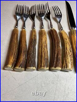 Vintage Walter Willms Carved Stag Handle Silverware Solingen Germany