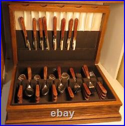 Vintage Washington Forge Town & Country Wood Handle Stainless Flatware Set withBox