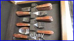 Vintage Washington Forge Town & Country Wood Handle Stainless Flatware Set withBox