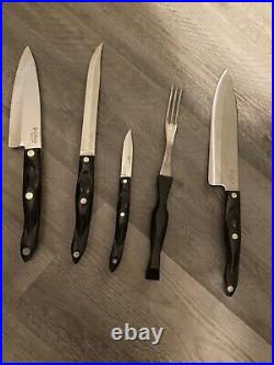 Vintage cutco 5 Piece knife set with wall Mount Holder Please see Pictures