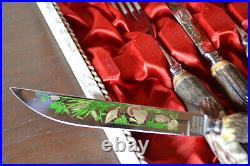 Vtg Anton Wingen Othello 12 Pc Knife Fork Set Stag Horn Cutlery Solingen Germany