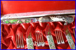 Vtg Anton Wingen Othello 12 Pc Knife Fork Set Stag Horn Cutlery Solingen Germany