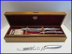 Vtg Gerber Legendary Blades 10 Pc Carving Set with 6 Steak Knives Walnut Box 18