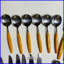 Vtg Lot of 42 MCM Lucky Wood Stainless Japan Utensils Cutlery Flatware Luckywood